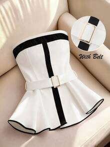 GlowEve 女士撞色金属太阳扣收腰修身优雅迷人日常法式通勤休闲百搭假日商务黑白无袖吊带背心，早春/春夏 - 彩色 - 查看 9