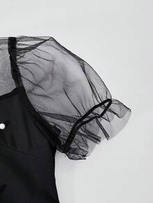 优雅奢华黑色网纱串珠连衣裙，适合晚宴、婚礼、花童、舞会及其他场合。 - 黑色 - 查看 8