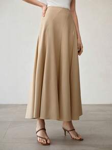 MOTF PREMIUM WOMEN'S KHAKI ELEGANT FLARED SKIRT - Khaki - View 5