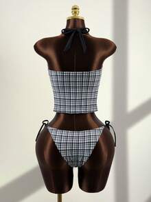 Zestiva 2 件套女士性感细肩带短款上衣和短裤泳衣套装，夏季 - 黑與白 - 查看 2