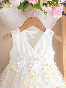 SHEIN Đầm không tay bằng vải lưới hoa trắng dễ thương và thanh lịch cho bé gái - Nhiều màu - Xem 5