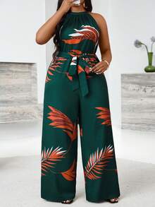 Villa Velisse 大码无袖印花波西米亚风连体裤 - 綠色 - 查看 7