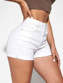 Flexra Women's Casual Cuffed Pocket Denim Shorts - White - View 3