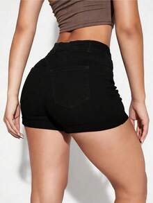 Flexra Casual Slim-Fit Denim Shorts, Summer - Black - View 2