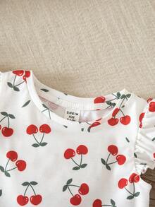 SHEIN 女婴休闲可爱樱桃印花短袖针织上衣 - 彩色 - 查看 6