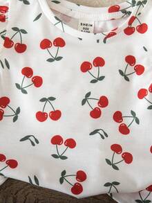 SHEIN 女婴休闲可爱樱桃印花短袖针织上衣 - 彩色 - 查看 4