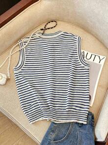 Franclia Women's Elegant Minimalist French Style Ladylike Versatile Striped Knit Vest - Multicolor - View 2