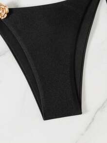 Swim SXY Women's Solid Color Elegant Bikini Bottom - Black - View 3