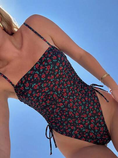 Swim Mod 1pc Women's Tropical Print Casual Vacation Jumpsuit Swimsuit,Summer Holiday Outfits ,Valentine's Day,Carnival