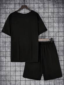 SHEIN Teen Boy's Casual Video Game Controller And Letter Print Short Sleeve Top And Shorts Set - Black - View 2