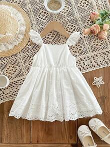 SHEIN Đầm trắng tay ngắn dễ thương cho bé gái, thích hợp mặc đi nghỉ mát. - Nhiều màu - Xem 7