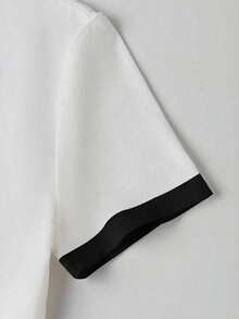 Resyla 女士撞色滚边休闲修身短袖T恤，夏季 - 白色 - 查看 6