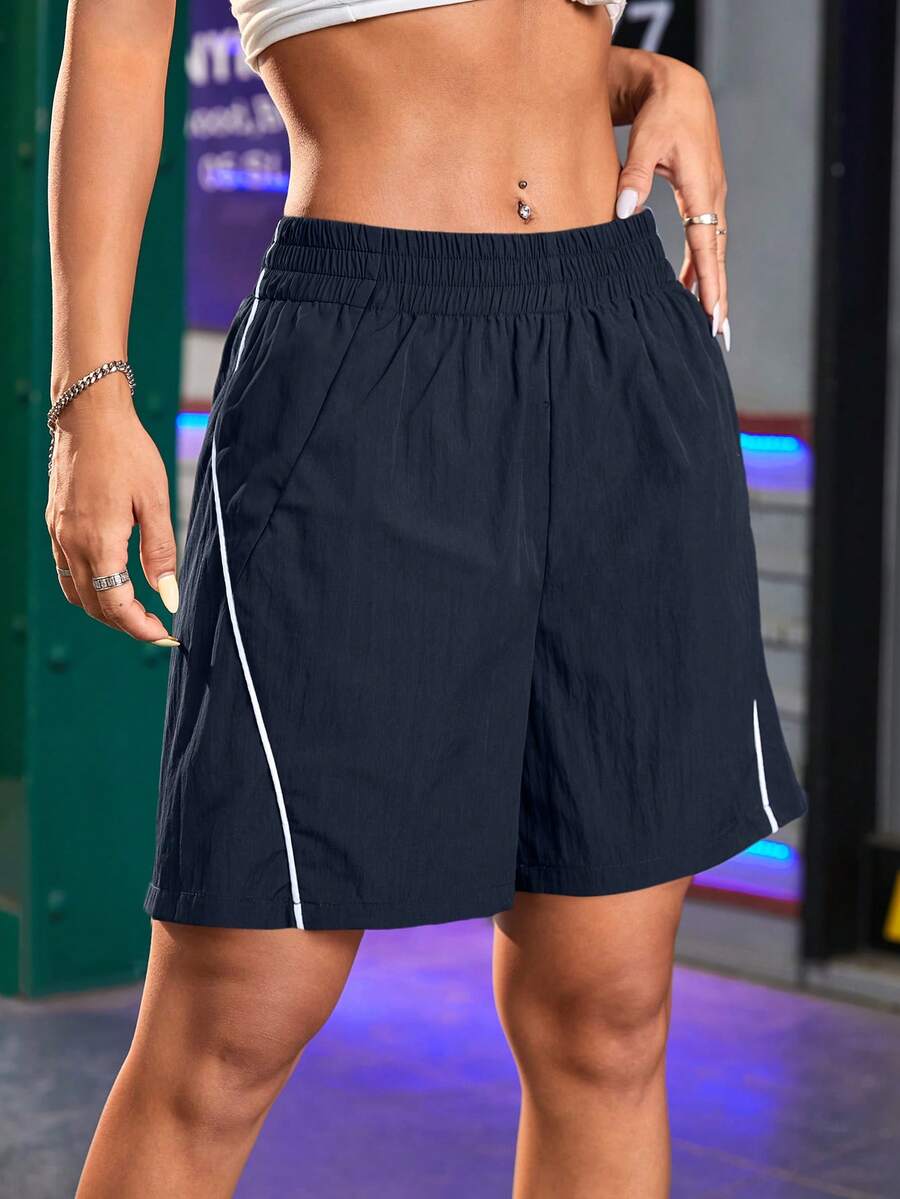 Streetz SHEIN Sport Casual Loose Contrast Trim Sports Shorts - Navy Blue - View 1