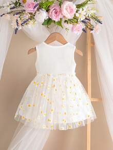 SHEIN Đầm không tay bằng vải lưới hoa trắng dễ thương và thanh lịch cho bé gái - Nhiều màu - Xem 4
