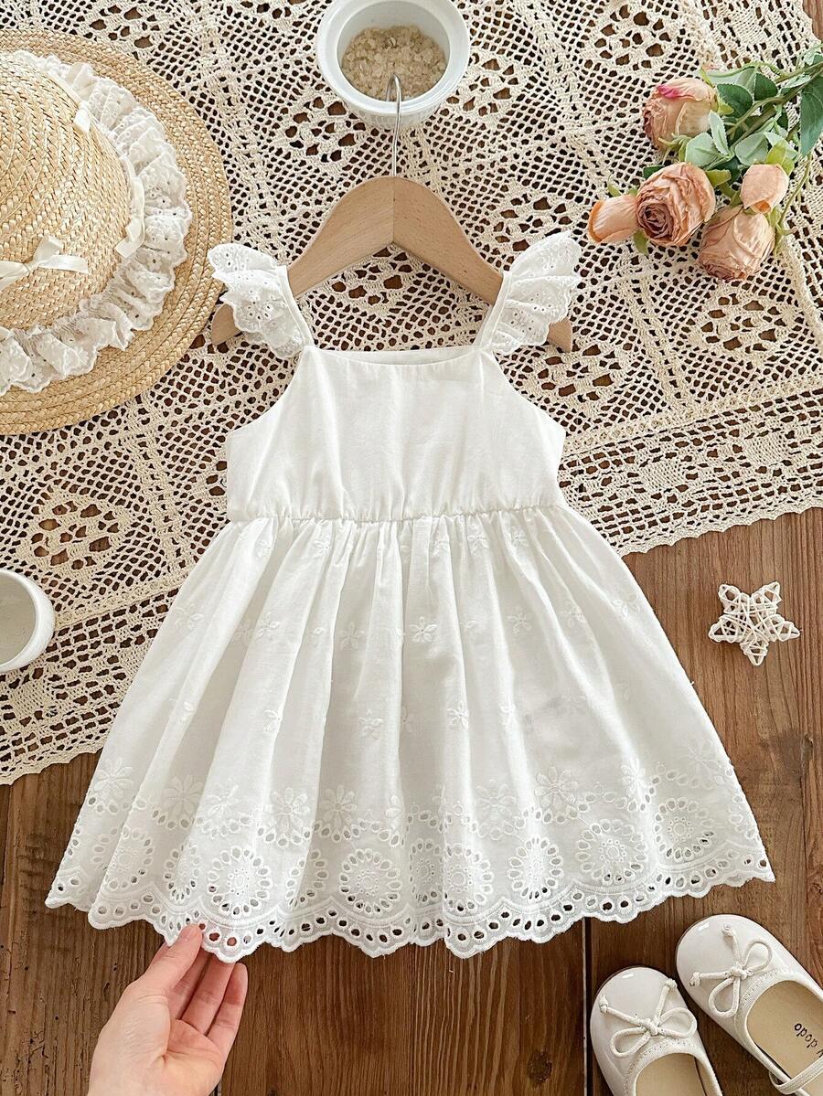 SHEIN 女宝宝可爱度假休闲白色短袖连衣裙 - 彩色 - 查看 1