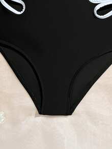 Tween Girls' Summer Vacation Beach Hollow Out Halter One-Piece Swimsuit - Black - View 6