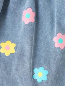 SHEIN Playful Pals Đầm denim dáng rộng thoải mái in hoa cho bé gái, màu be, tay ngắn, chất liệu cotton mềm mại nhẹ, là món đồ không thể thiếu cho các bé gái sành điệu, phù hợp mặc vào mùa xuân/hè, dạo phố, đi mua sắm, dã ngoại, mẫu mới mùa thu 2023. - Nhiều màu - Xem 9