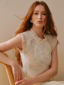 MOTF PREMIUM FASHIONABLE NEW KOREAN STYLE PATCHWORK ASYMMETRICAL TEXTURED DESIGN LOOSE WOMEN TOP - Apricot - View 1