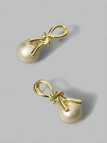 Ontre 1对酒红色几何吊坠耳环 - 香檳色 - 查看 2