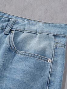 Manfinity Denimwave 男士褶皱宽松时尚系带休闲百搭牛仔裤 - 藍色 - 查看 6