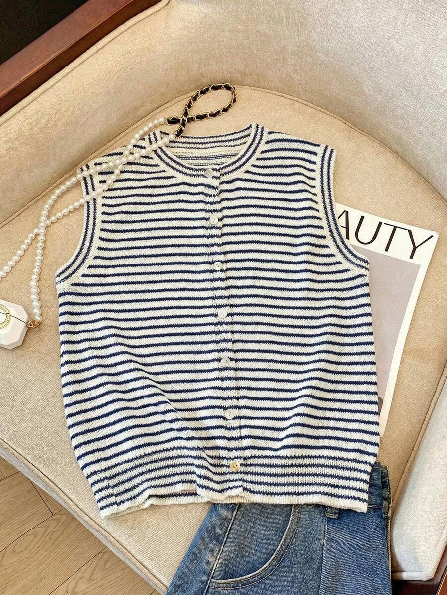 Franclia Women's Elegant Minimalist French Style Ladylike Versatile Striped Knit Vest - Multicolor - View 1