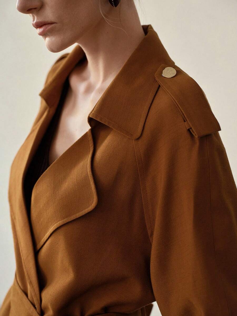 MOTF PREMIUM 女士时尚翻领收腰短款系带防风夹克 - 卡其色 - 查看 1