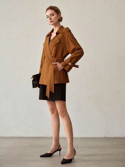 MOTF PREMIUM 女士时尚翻领收腰短款系带防风夹克