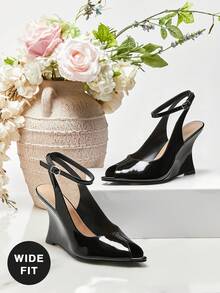 SHUZIA Women's Wide-Fit Peep Toe Ankle Strap Wedge Sandals - Black - View 3