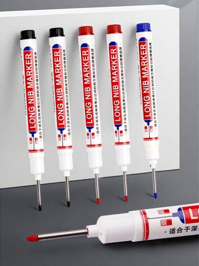 SHEIN 4pcs Long Headed Marker Pen Deep Hole Long Nib Head Markers 2cm/0.78in For Metal Perforating Pen Waterproof Bathroom Woodworking Decoration