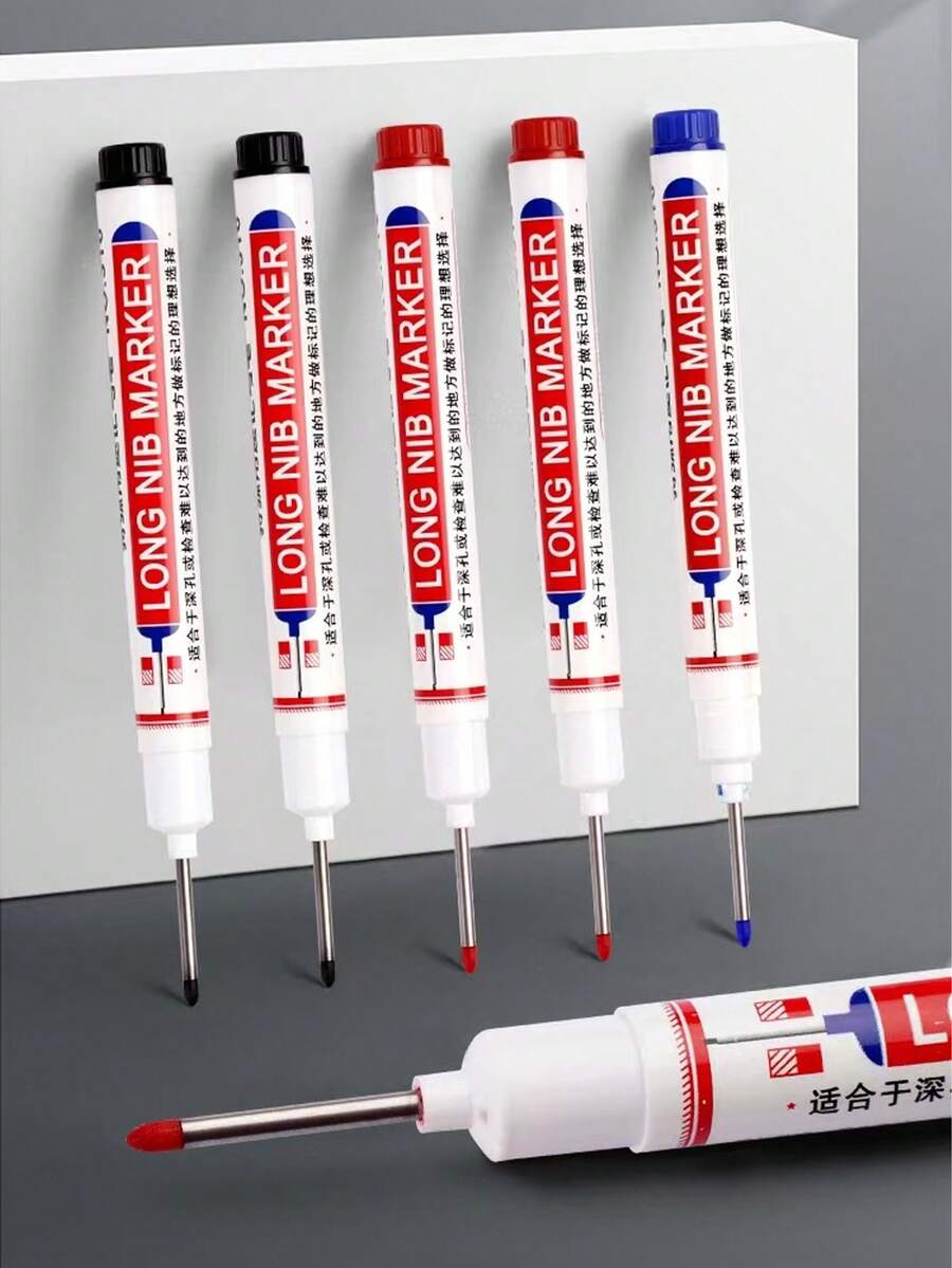 SHEIN 4pcs Long Headed Marker Pen Deep Hole Long Nib Head Markers 2cm/0.78in For Metal Perforating Pen Waterproof Bathroom Woodworking Decoration