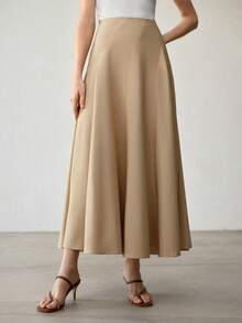 MOTF PREMIUM WOMEN'S KHAKI ELEGANT FLARED SKIRT - Khaki - View 4