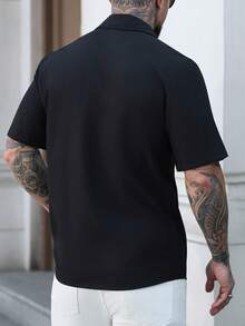 Manfinity Homme Men's Paisley Pattern Patchwork Black Short Sleeve Shirt - Black - View 2