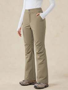 OutZeal 女式无 PFC 防水弹力尼龙可调节编织腰带喇叭裤户外徒步露营裤 - 卡其色 - 查看 7