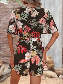 SHEIN Holidaya Tropical Print Casual Romper - Brown - View 2