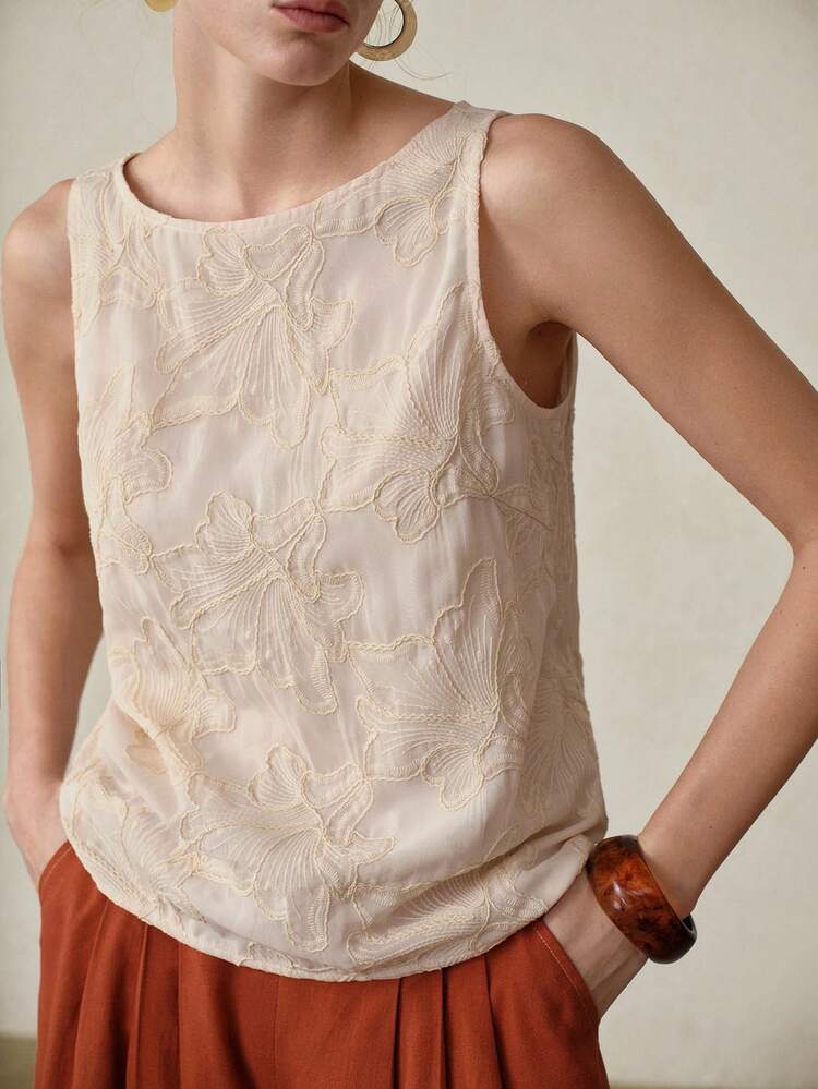 WOMEN'S HEAVILY EMBROIDERED SLEEVELESS TOP