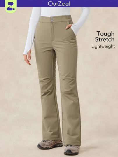 OutZeal 女式无 PFC 防水弹力尼龙可调节编织腰带喇叭裤户外徒步露营裤