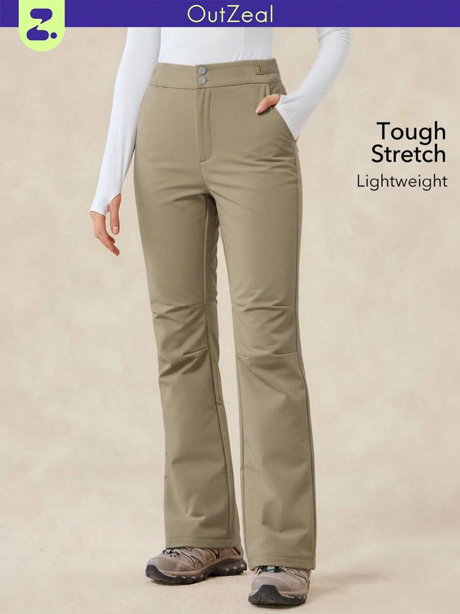 OutZeal 女式无 PFC 防水弹力尼龙可调节编织腰带喇叭裤户外徒步露营裤 - 卡其色 - 查看 1