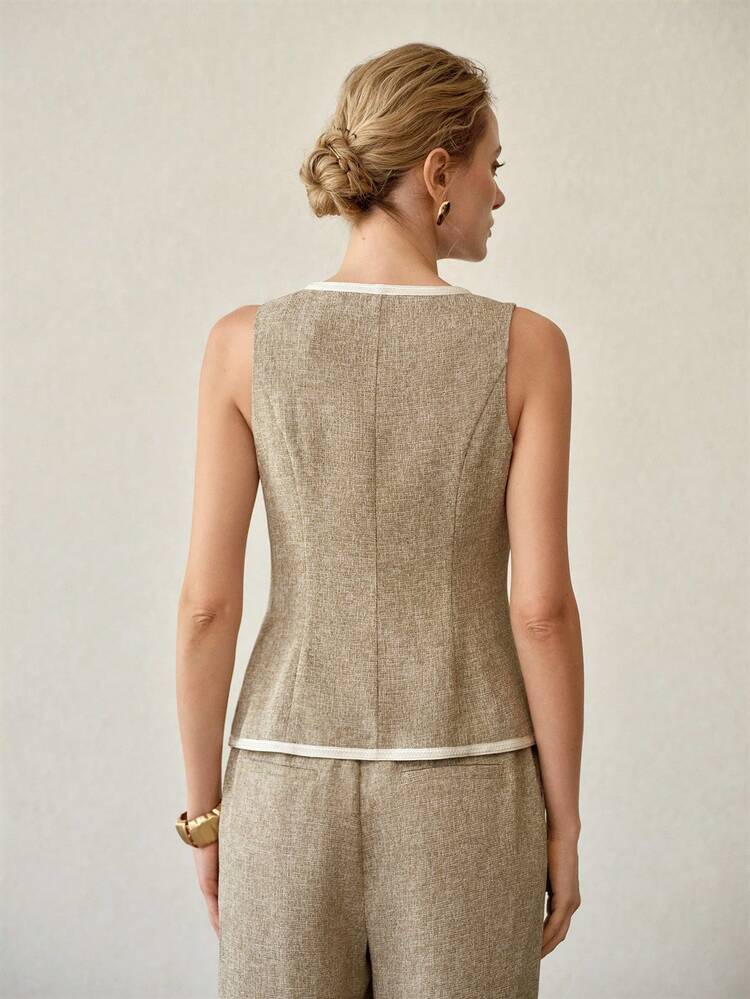 Damen Frühling/Sommer gemischter Blumen Chiffon Kontrast Schleife taillierter ärmellose V-Ausschnitt Trägershirt