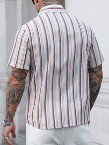 EGENSIO Men's Casual Coffee Striped Short Sleeve Shirt, Summer - Coffee Brown - View 2