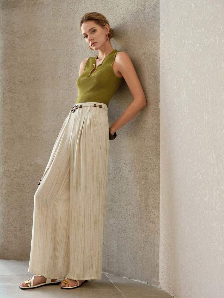 WOMEN'S TIE-DYE LINEN-LIKE WIDE LEG PANTS WITH DECORATIVE BELT