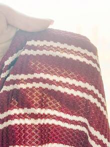 SHEIN Tween Girls' Summer Casual Vacation Striped Asymmetrical Shoulder Top And Shorts Set - Red - View 5