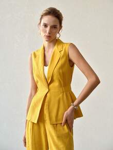 MOTF PREMIUM WOMEN'S LEMON YELLOW SINGLE BUTTON WAIST CINCHED ELEGANT OFFICE BLAZER - Yellow - View 1