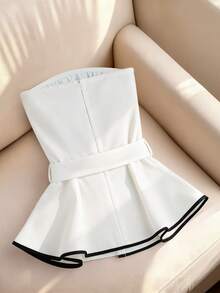 GlowEve 女士撞色金属太阳扣收腰修身优雅迷人日常法式通勤休闲百搭假日商务黑白无袖吊带背心，早春/春夏 - 彩色 - 查看 2