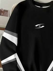 StoneGrade 时尚撞色印花宽松套头卫衣，约会、派对必备单品，送给男朋友的理想礼物 - 黑色 - 查看 3