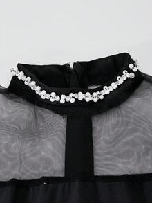 优雅奢华黑色网纱串珠连衣裙，适合晚宴、婚礼、花童、舞会及其他场合。 - 黑色 - 查看 5