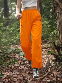 In My Nature Women's Letter Print Pocketed Drawstring Waist Loose Outdoor Pants - Burnt Orange - View 6