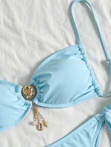 Swim Mod 一套优雅复古贝壳吊坠泳衣，两件套休闲沙滩度假泳装（女士款） - 彩色 - 查看 6