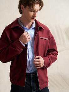 Airaco 男士休闲翻领拉链长袖夹克，时尚日常穿着 - 紅色 - 查看 3