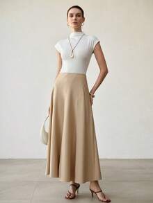 MOTF PREMIUM WOMEN'S KHAKI ELEGANT FLARED SKIRT - Khaki - View 6