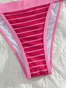 Swim Mod 2pcs/Set New Striped Print Halter Sexy Elegant Vacation Bikini Set, Suitable For Beach, Pool, Party - Multicolor - View 6